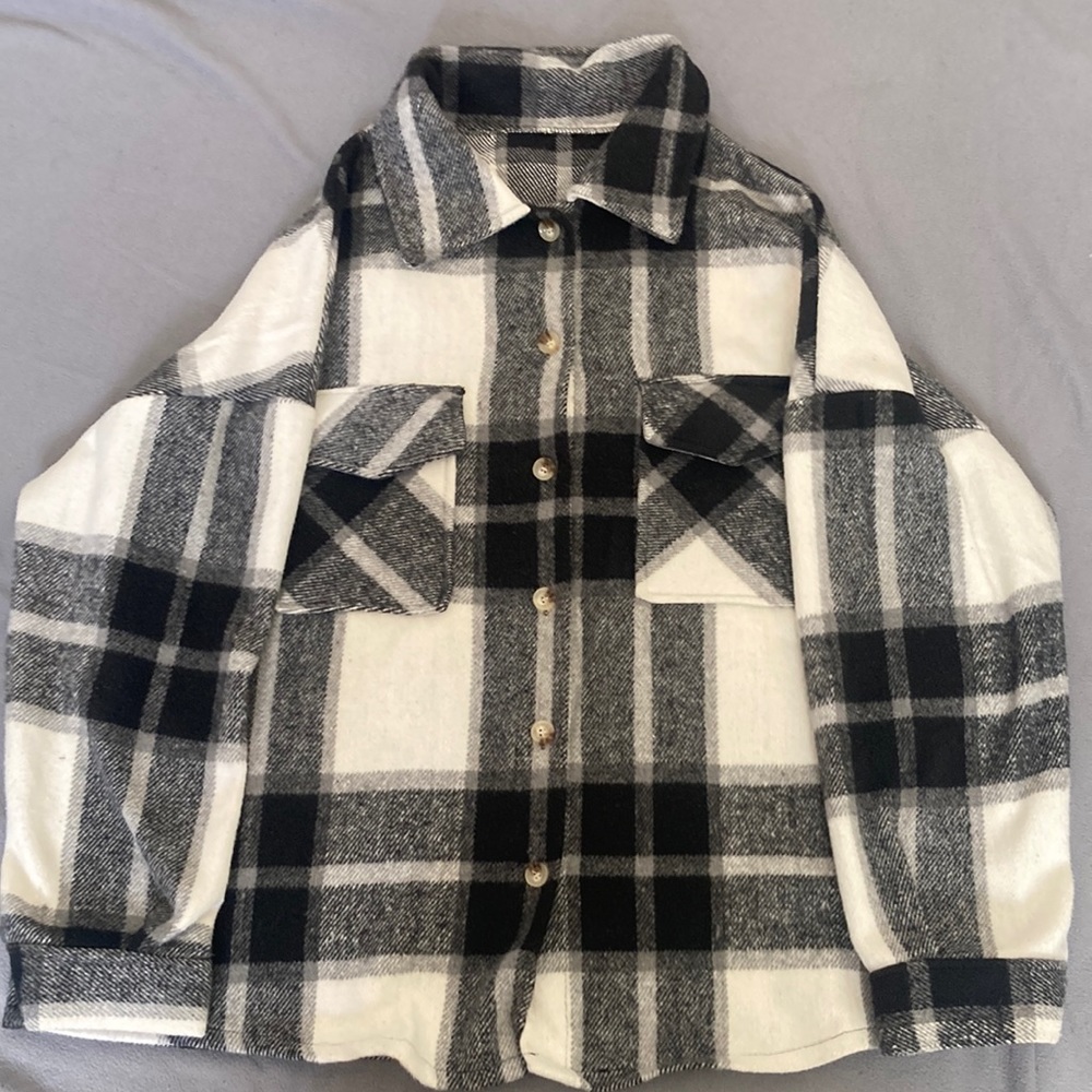 Black and white button down coat